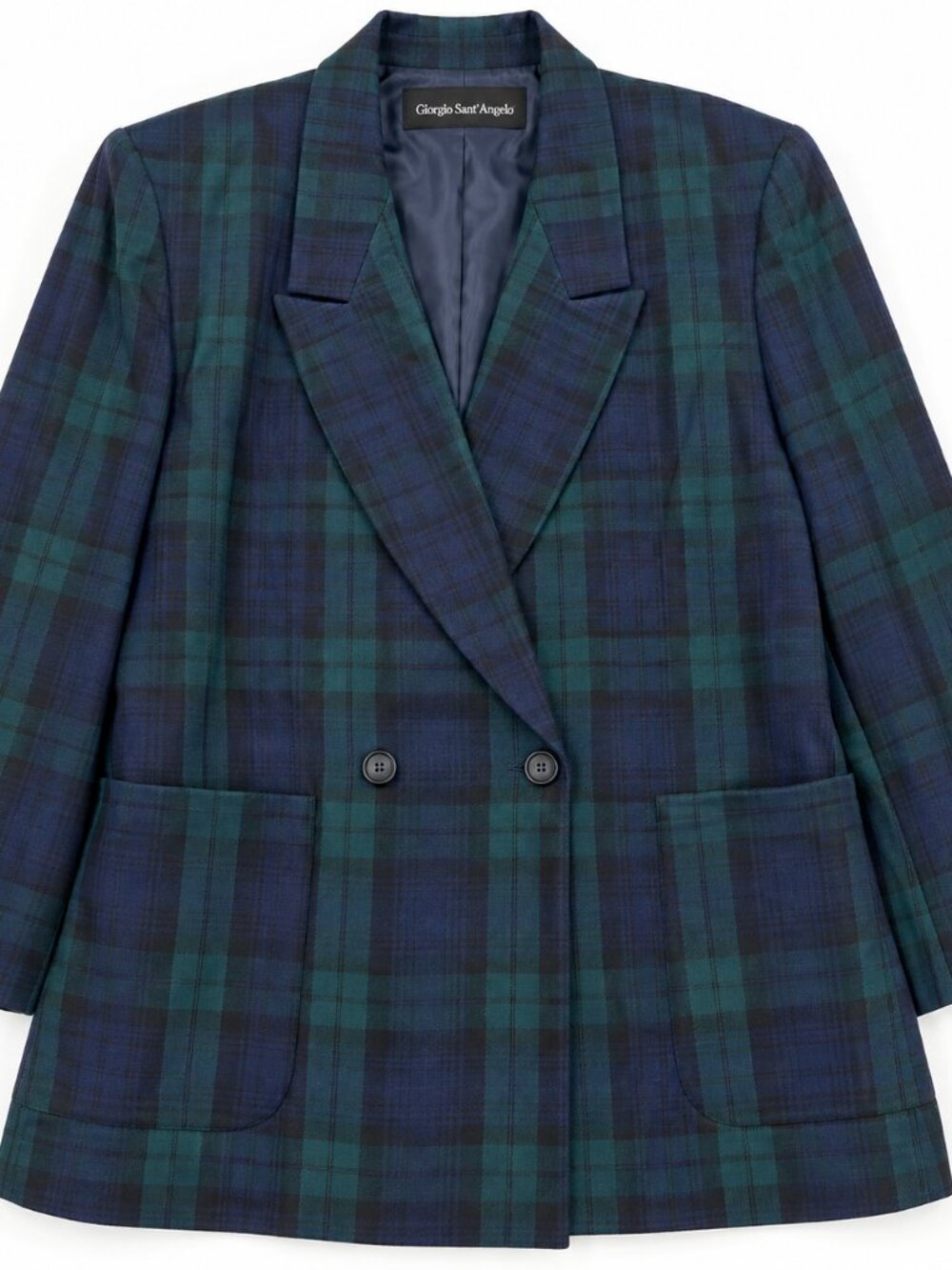 Vintage 90s Giorgio Sant’Angelo Plus 22 Merino Wool Black Watch Plaid Blazer